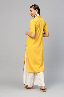 Yellow printed crepe kurtas-and-kurtis 4