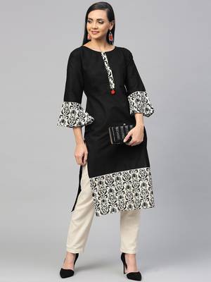 Black printed cotton kurtas-and-kurtis 5