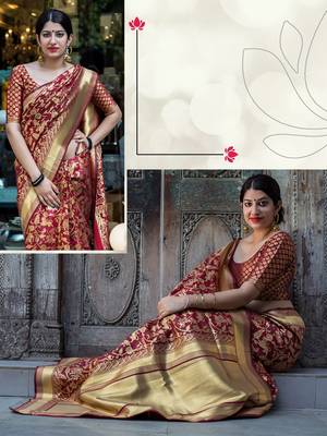 Maroon woven banarasi silk saree with blouse 2