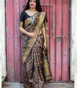 Black woven banarasi silk saree with blouse