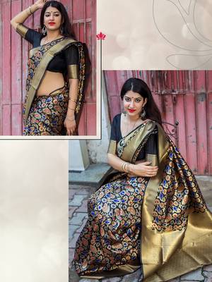 Black woven banarasi silk saree with blouse 2