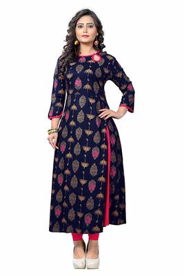 Navy Blue Printed Cotton Kurti Monika Fashion Navy Blue Printed Cotton Kurti Monika Fashion