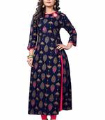 Navy-blue printed cotton kurti