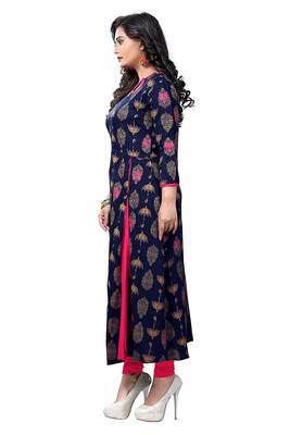 Navy-blue printed cotton kurti 2