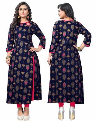 Navy-blue printed cotton kurti 4