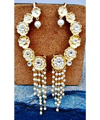 Floral Gold Ear Cuffs with Pearl Strings 1