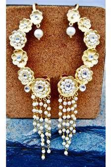 Floral Gold Ear Cuffs with Pearl Strings