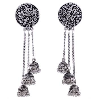 Black Oxidised Jhumki Design German Silver Earring 1
