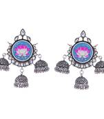 Black Oxidised Lotus Design Jhumki Pattern Earring
