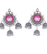Black Oxidised Lotus Design Jhumki Pattern Earring