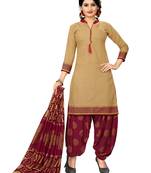 Beige Printed Cotton Salwar