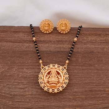 Black beads SHORT mangalsutra with Laxmi pendant and earrings one gram gold 2