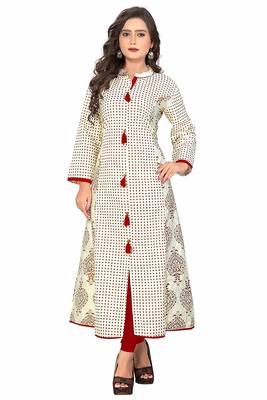 White printed Designer cotton kurti 1