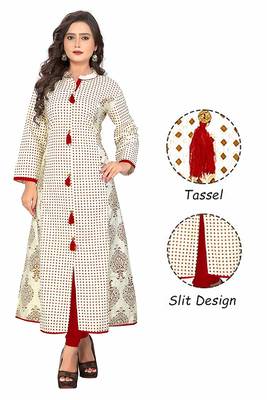 White printed Designer cotton kurti 4