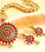 Graceful Antique Kemp Green Folral Pendant Necklace Set 