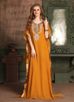 Orange Embroidered Georgette Islamic Kaftans 1