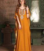 Orange Embroidered Georgette Islamic Kaftans