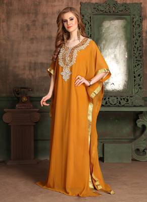 Orange Embroidered Georgette Islamic Kaftans 2
