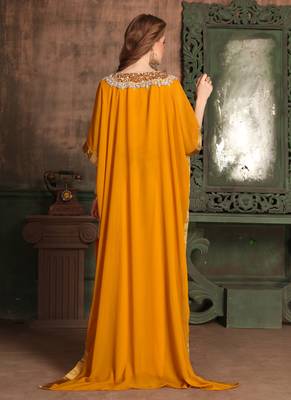 Orange Embroidered Georgette Islamic Kaftans 3