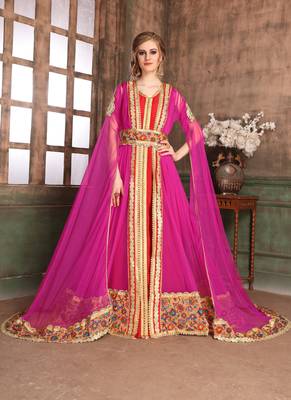 Pink Embroidered Crepe Islamic Kaftans 1