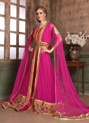 Pink Embroidered Crepe Islamic Kaftans 2