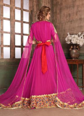 Pink Embroidered Crepe Islamic Kaftans 3