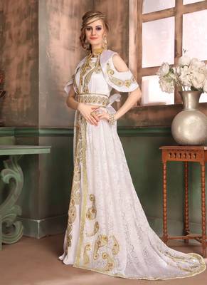 White Embroidered Crepe Islamic Kaftans 2