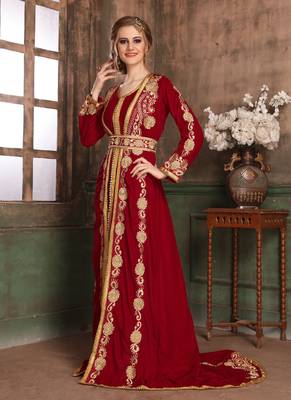 Maroon Embroidered Muslim Wedding Dress 2