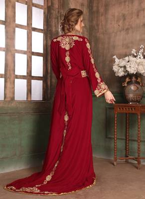 Maroon Embroidered Muslim Wedding Dress 3