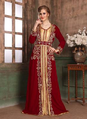 Maroon Embroidered Velvet Islamic Kaftans 1