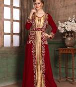 Maroon Embroidered Velvet Islamic Kaftans