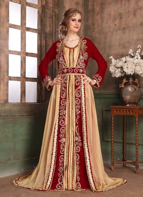 Maroon Embroidered Velvet Islamic Kaftans 2