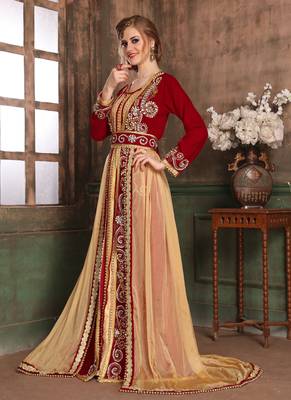 Maroon Embroidered Velvet Islamic Kaftans 3