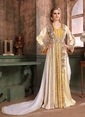 Yellow Embroidered Crepe Islamic Kaftans 1