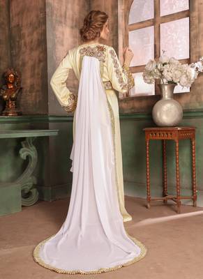 Yellow Embroidered Crepe Islamic Kaftans 3