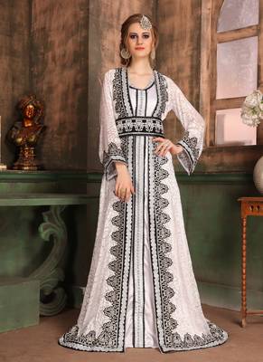 White Embroidered Crepe Islamic Kaftans 1