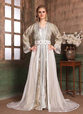 Grey Embroidered Crepe Islamic Kaftans 1