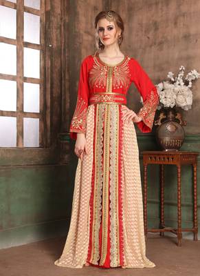 Red Embroidered Crepe Islamic Kaftans 1