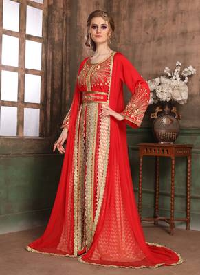 Red Embroidered Crepe Islamic Kaftans 3