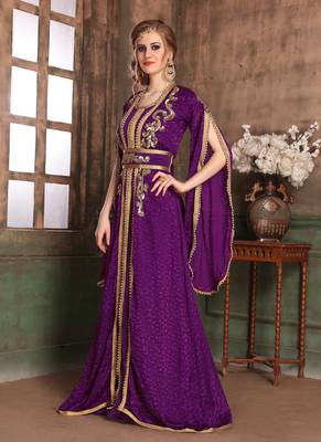 Violet Embroidered Crepe Islamic Kaftans 2
