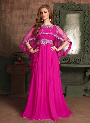 Pink Embroidered Georgette Islamic Kaftans 1