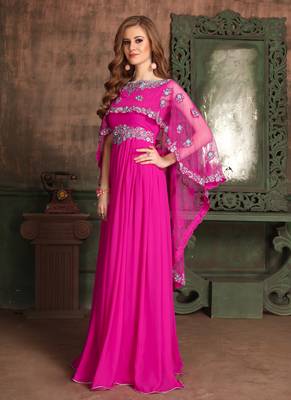 Pink Embroidered Georgette Islamic Kaftans 2