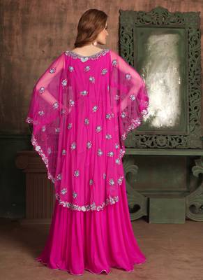 Pink Embroidered Georgette Islamic Kaftans 3