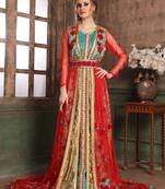Green And Red Embroidered Crepe Muslim Wedding Dress