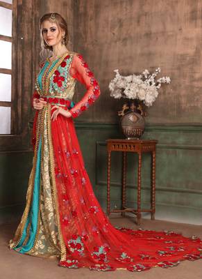Green And Red Embroidered Crepe Muslim Wedding Dress 2