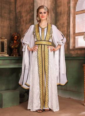 White Embroidered Georgette Islamic Kaftans 1