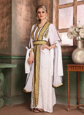White Embroidered Georgette Islamic Kaftans 2