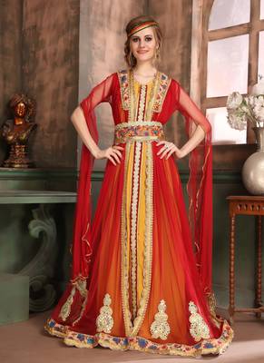 Yellow Embroidered Crepe Islamic Kaftans 1