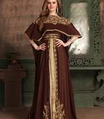 Brown Embroidered Georgette Islamic Kaftans