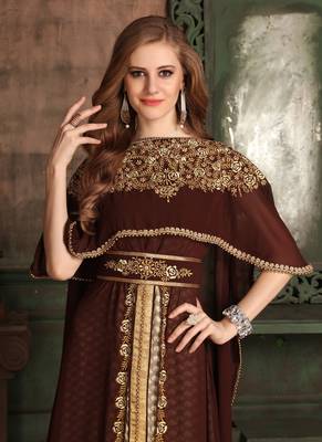 Brown Embroidered Georgette Islamic Kaftans 2